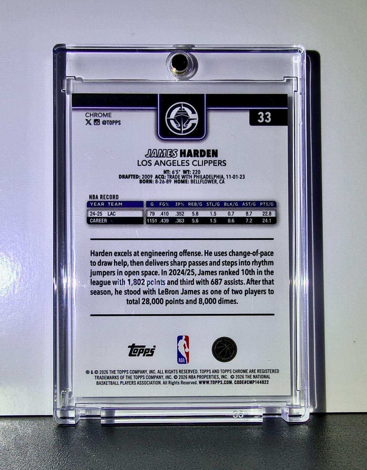 James Harden 2025-26 NBA Topps Chrome Update #33 Blue Refractor 132/150 Clippers