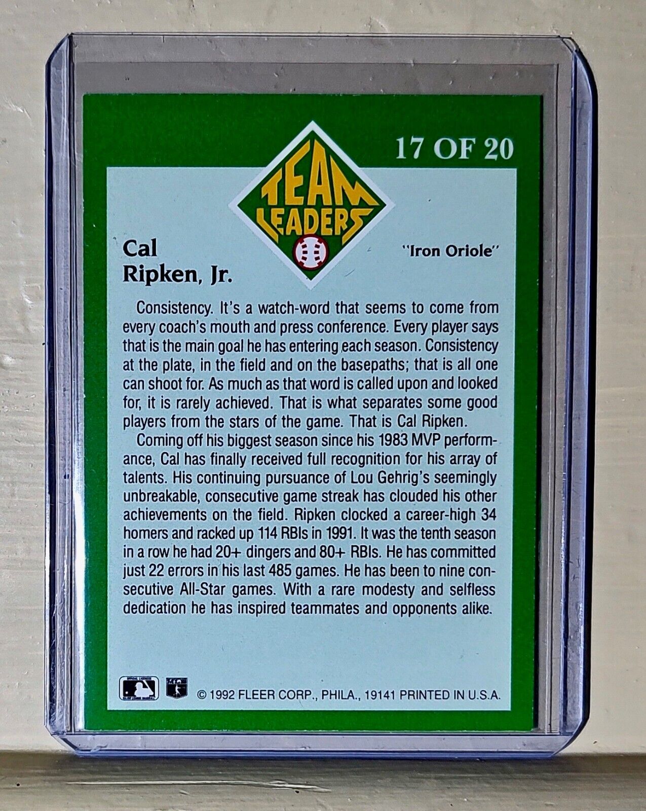 1992 Cal Ripken Jr Fleer All-Star Team #17 MLB Baseball Card Baltimore Orioles