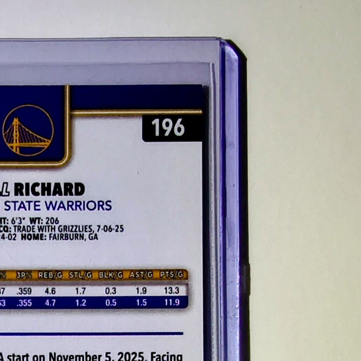 Will Richard Rookie 2025-26 NBA Topps Chrome Update #196 Card State Warriors