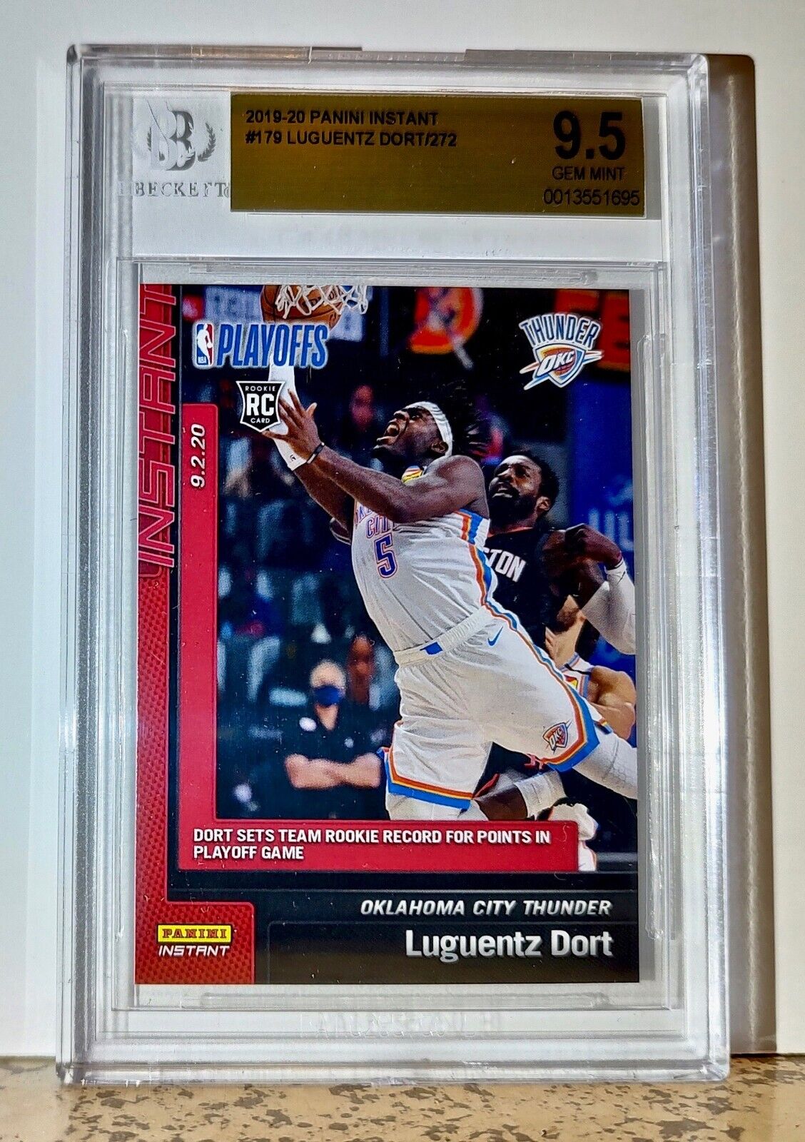 Luguentz Dort 2019-20 Panini NBA #179 Rookie Card 1 of 272 BGS 9.5 Gem Thunder