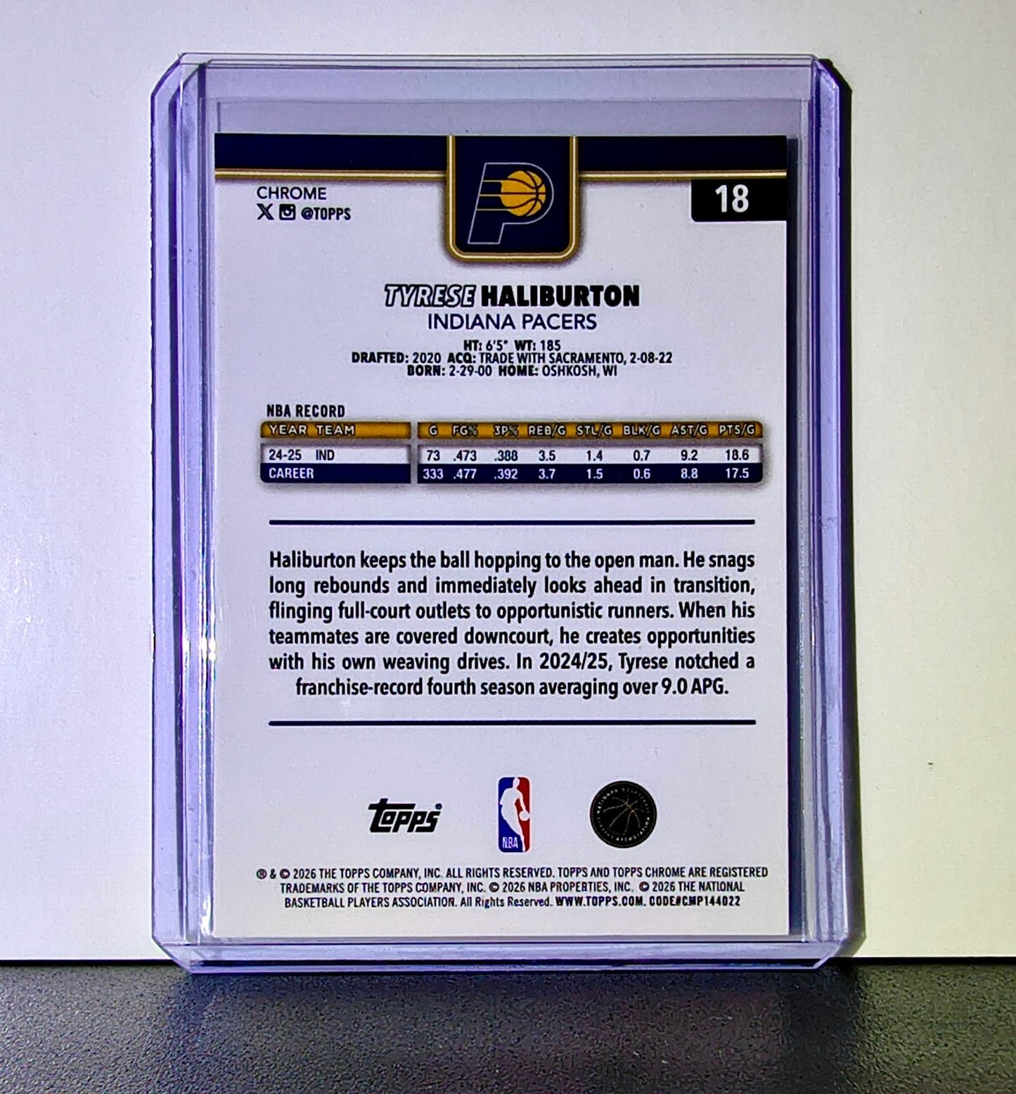 Tyrese Haliburton 2025-26 NBA Topps Chrome Update #18 Basketball Card Pacers