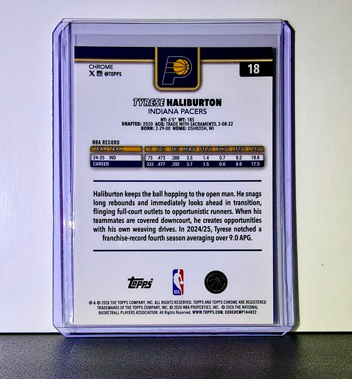 Tyrese Haliburton 2025-26 NBA Topps Chrome Update #18 Basketball Card Pacers
