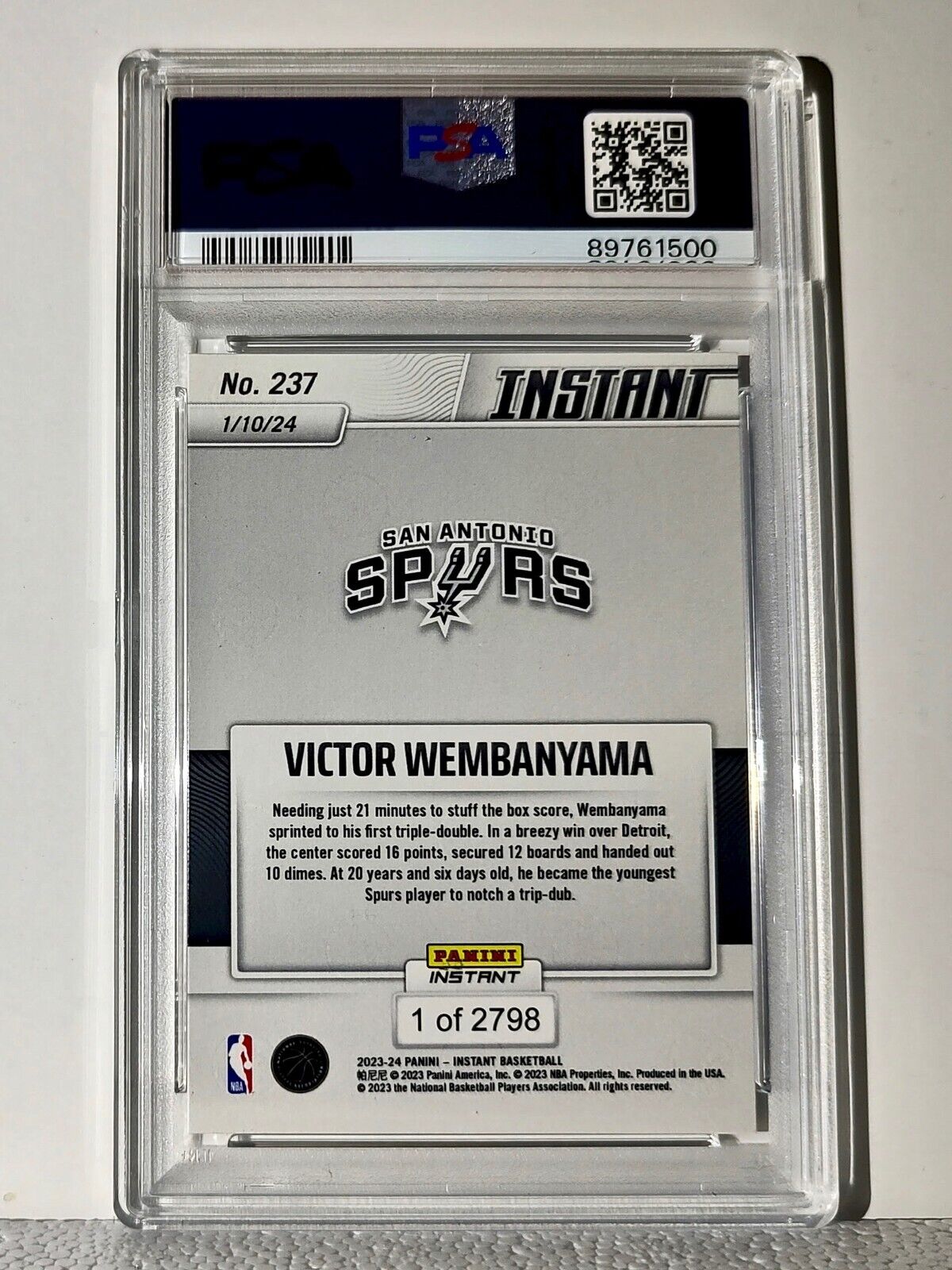 Victor Wembanyama 2023-24 Panini #237 NBA Milestone Rookie Card 1 of 2798 PSA 9