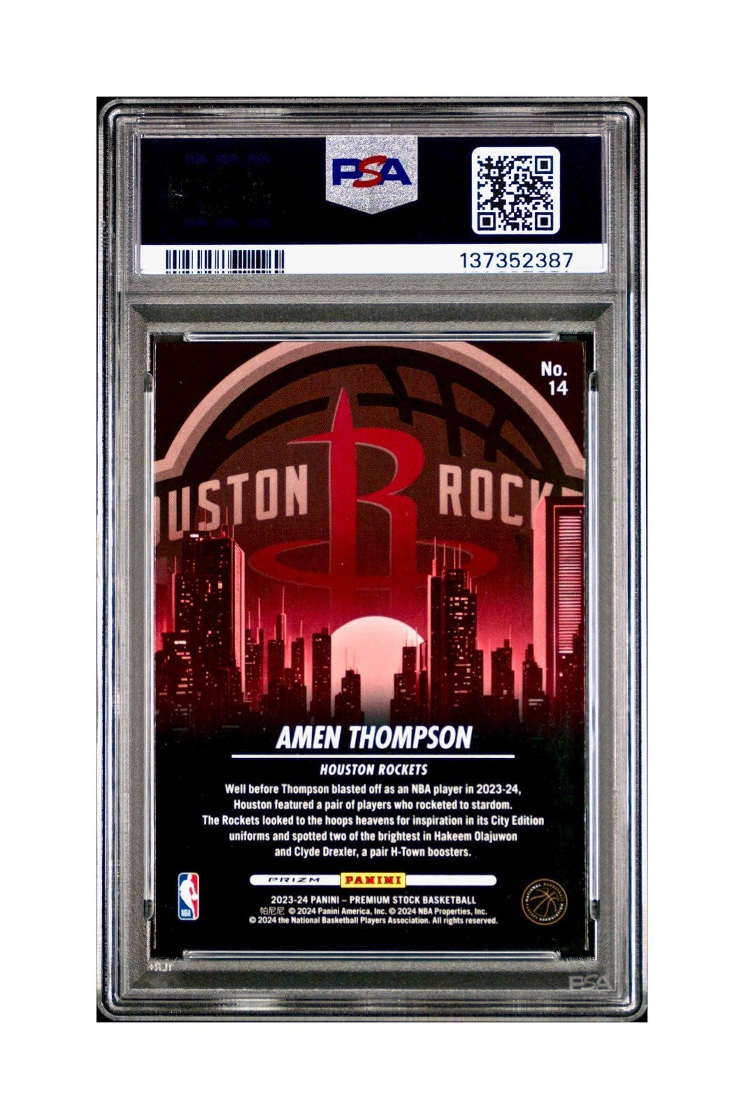 Amen Thompson 2023 Panini Hoops Premium City Edition #14 Disco Prizm PSA 9 Mint
