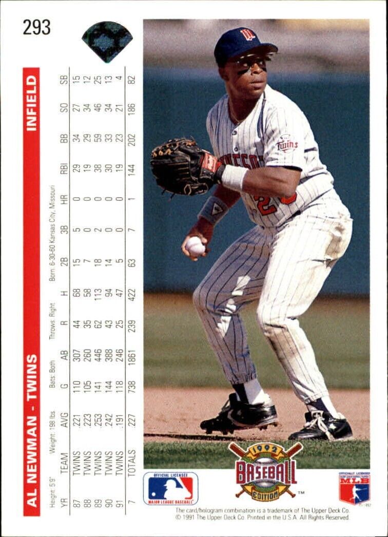 Al Newman 1992 Upper Deck MLB #293 Baseball Card Minnesota Twins