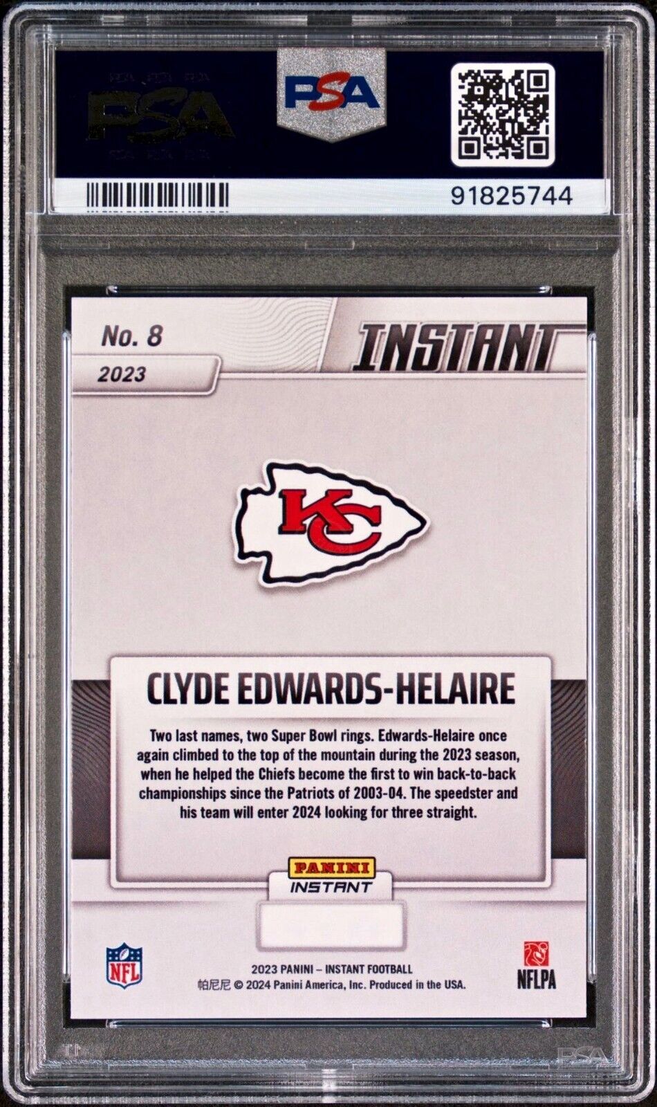 Clyde Edwards-Helaire 2023 Panini NFL Superbowl Champions #8 Card PSA 9 Mint