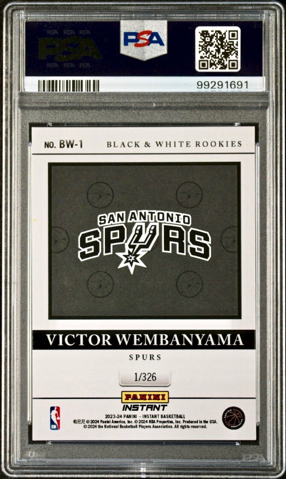 Victor Wembanyama 2023 Panini Black & White Rookies NBA #BW-1 Card PSA 9 Mint