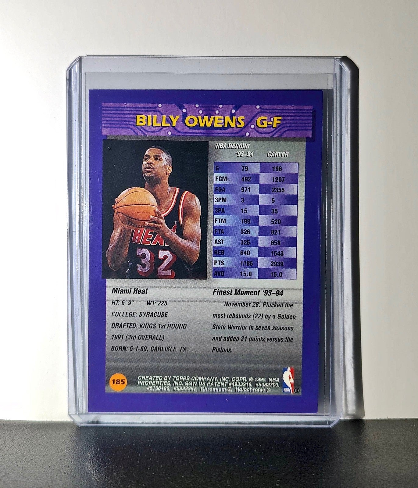 Billy Owens 1994-95 Topps Finest #185 Basketball Card