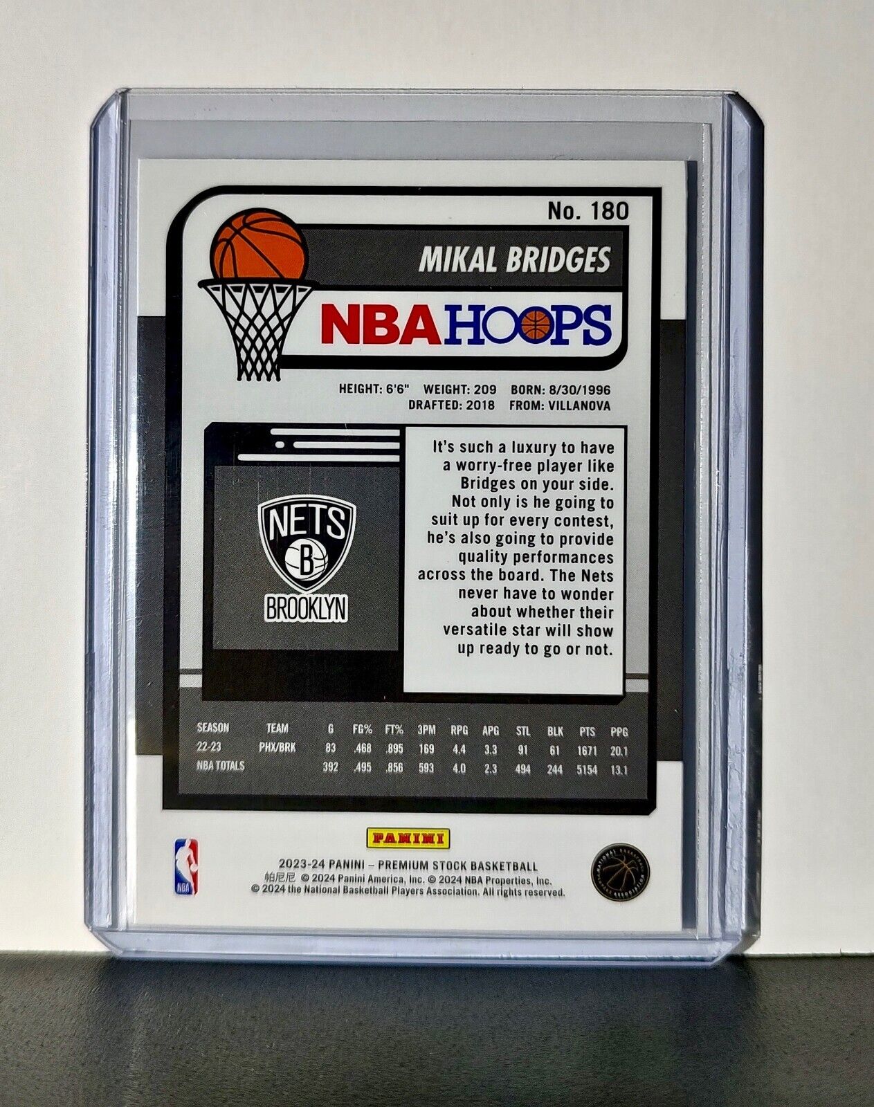 Mikal Bridges 2023-24 Panini Premium Stock NBA Hoops #180 Card Brooklyn Nets