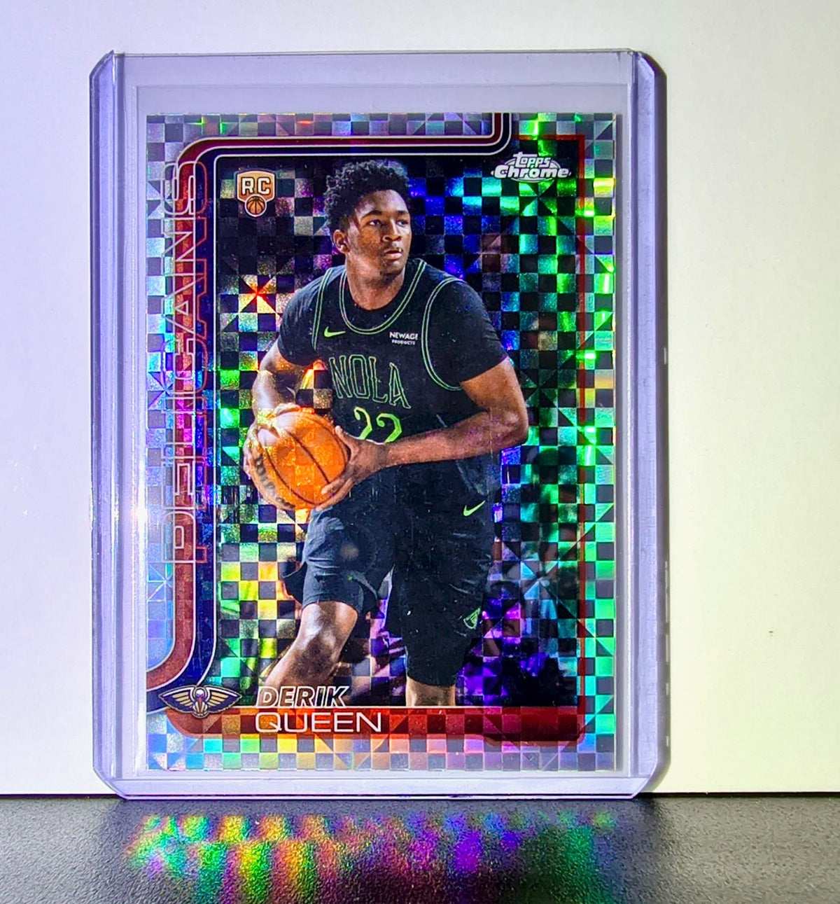 Derik Queen Rookie 2025-26 NBA Topps Chrome Update X-Fractor #163 Card Pelicans