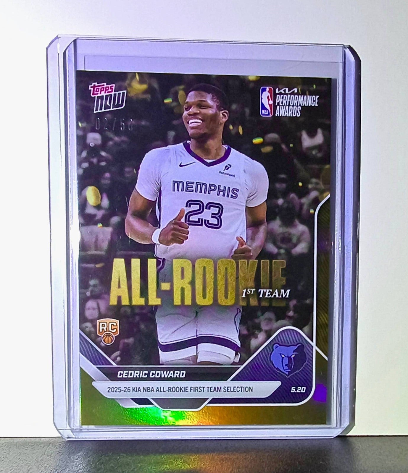 Cedric Coward Rookie 2025-26 Topps NBA All-Rookie 1st Team Gold 02/50 Grizzlies