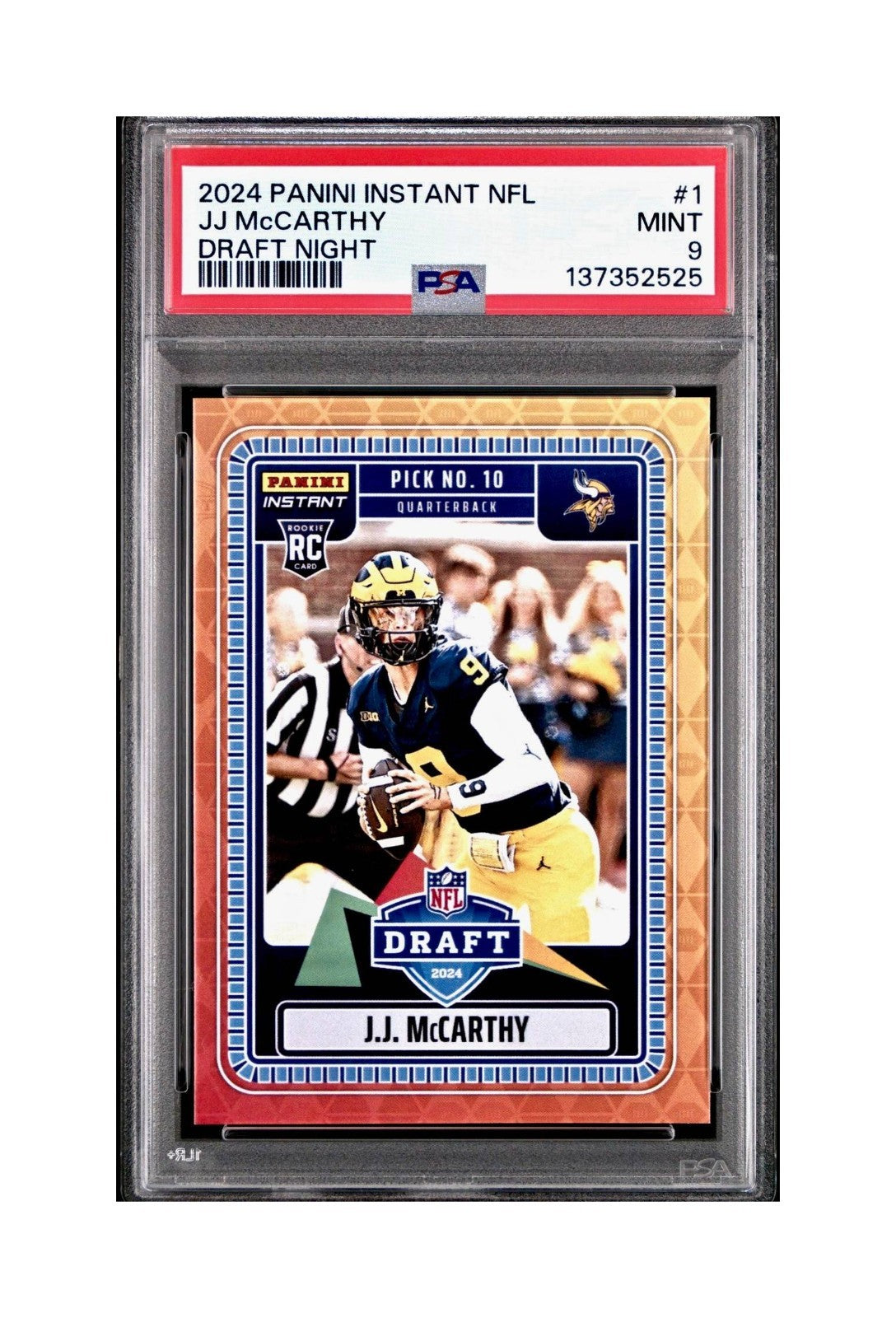 J.J. McCarthy 2023 Panini Instant Draft Night #NFLDN-1 PSA 9 Mint
