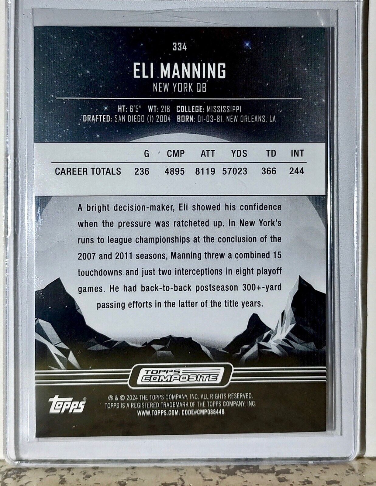 Eli Manning 2023 Topps Midnight NFL #334 Football Card New York Giants