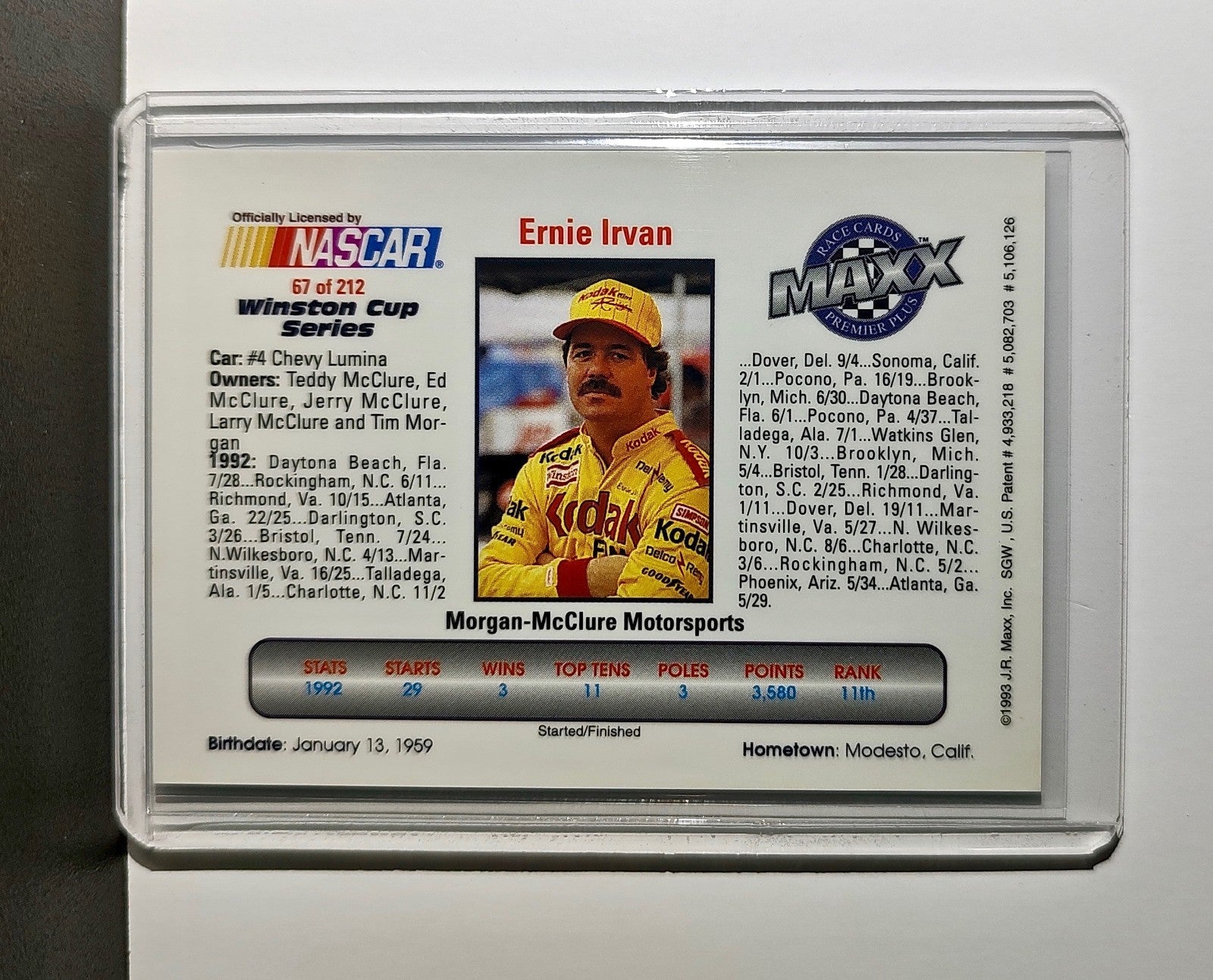 Ernie Irvan 1993 Maxx Premier Plus Racing #67 NASCAR Morgan-McClure Motorsports