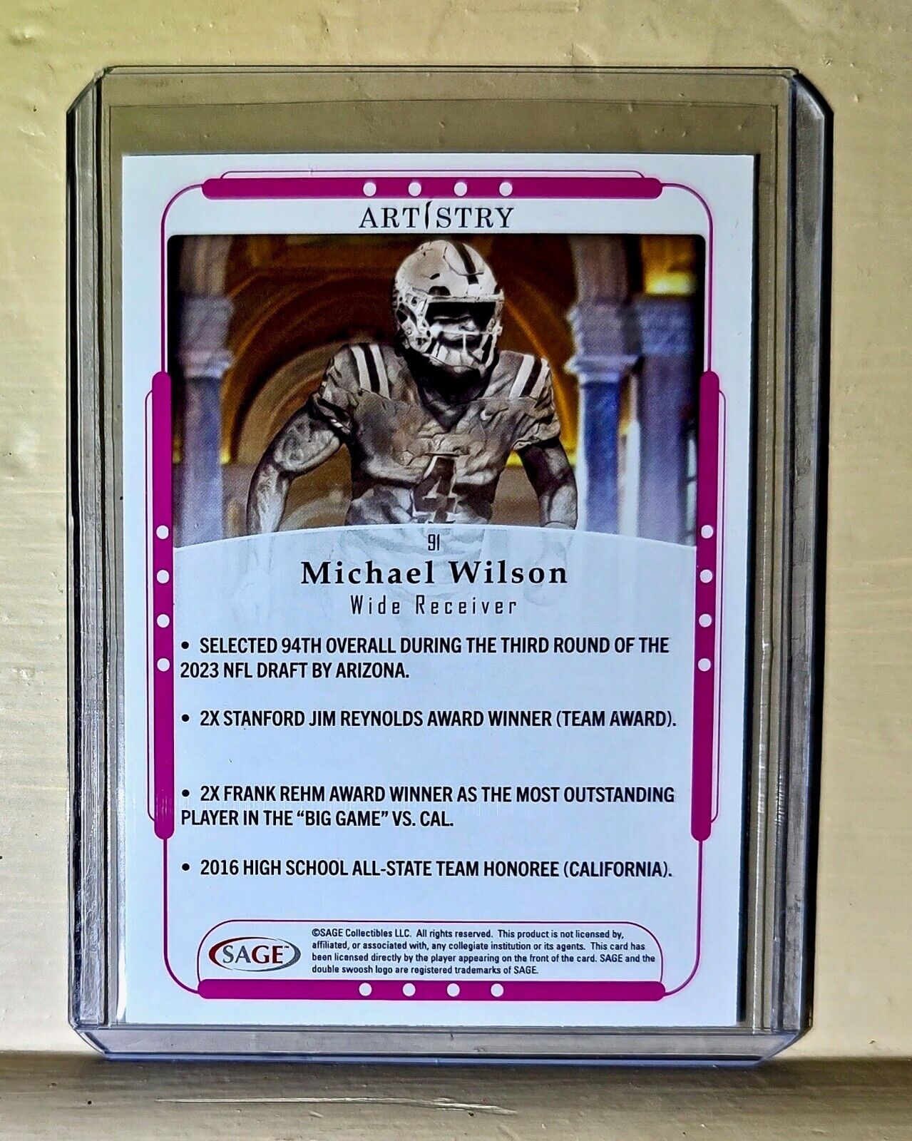 Michael Wilson 2023 SAGE NFL Artistry Football #91 Card