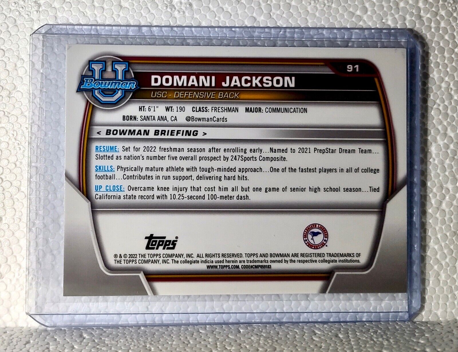 Domani Jackson 2022 Topps 1st Bowman U Football #91 Card USC