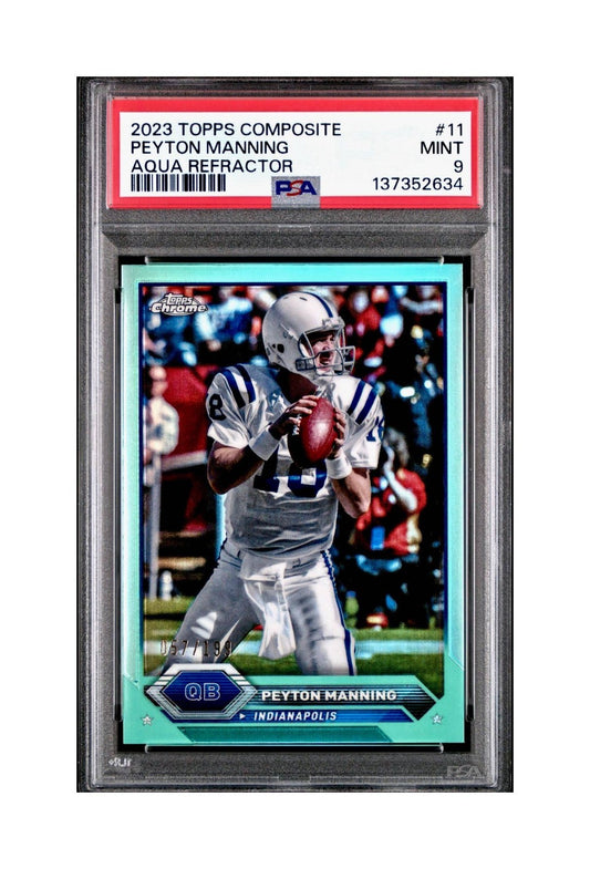 Peyton Manning 2023 Topps #11 057/199 Aqua Refractor PSA 9 Mint