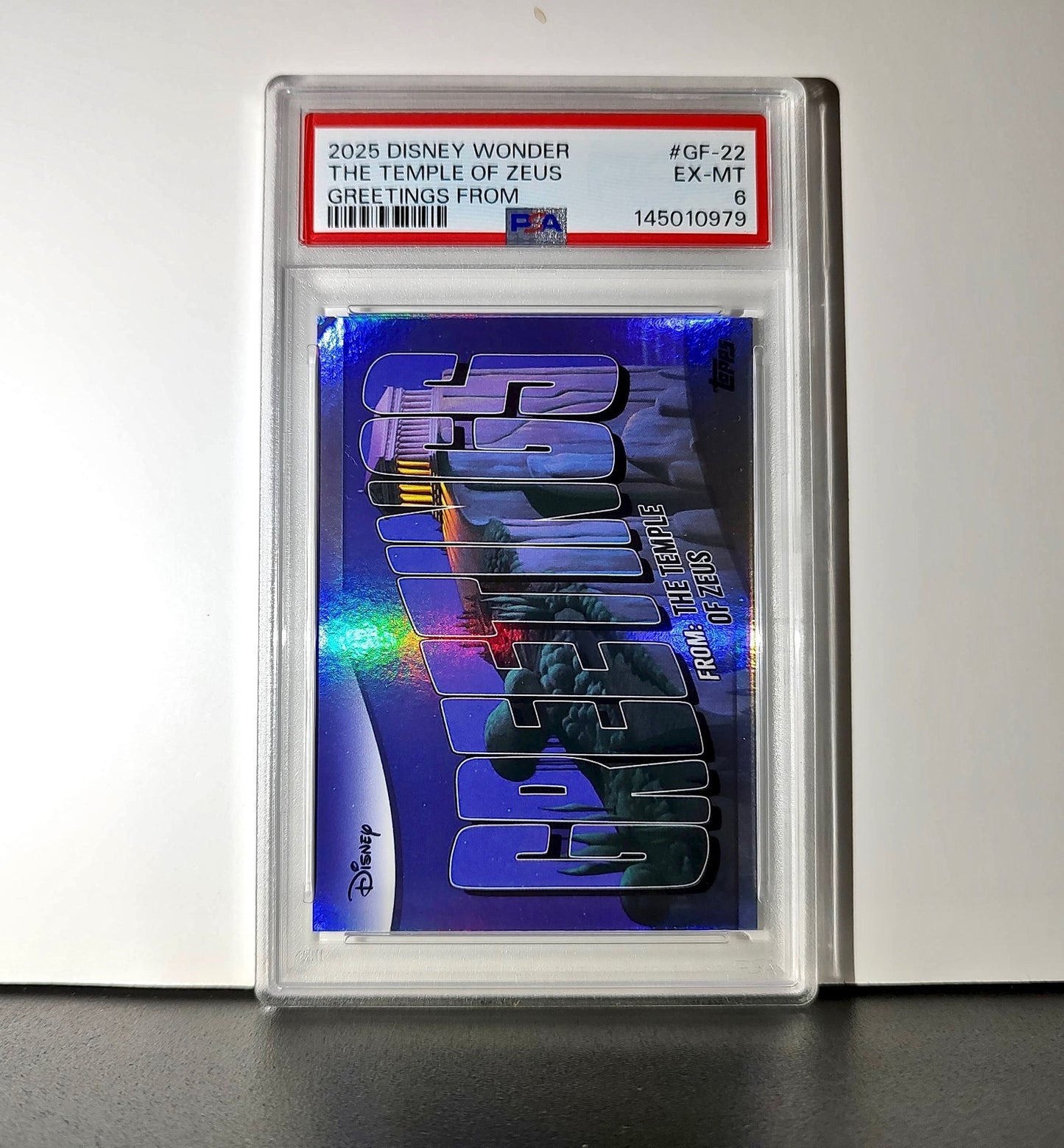 The Temple of Zeus 2025 Topps Disney #GF-22 Greetings From Card Hercules PSA 6