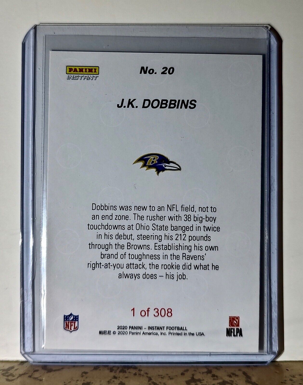 J.K. Dobbins 2020 Panini NFL #20 Rookie Football Card Baltimore Ravens 1 of 308