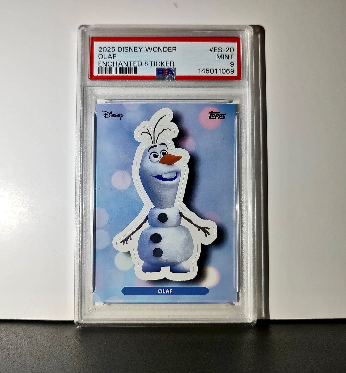 Olaf 2025 Topps Disney #ES-20 Enchanted Sticker Card Frozen PSA 9