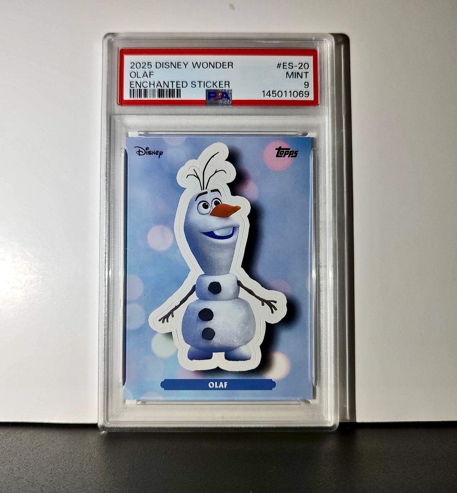 Olaf 2025 Topps Disney #ES-20 Enchanted Sticker Card Frozen PSA 9