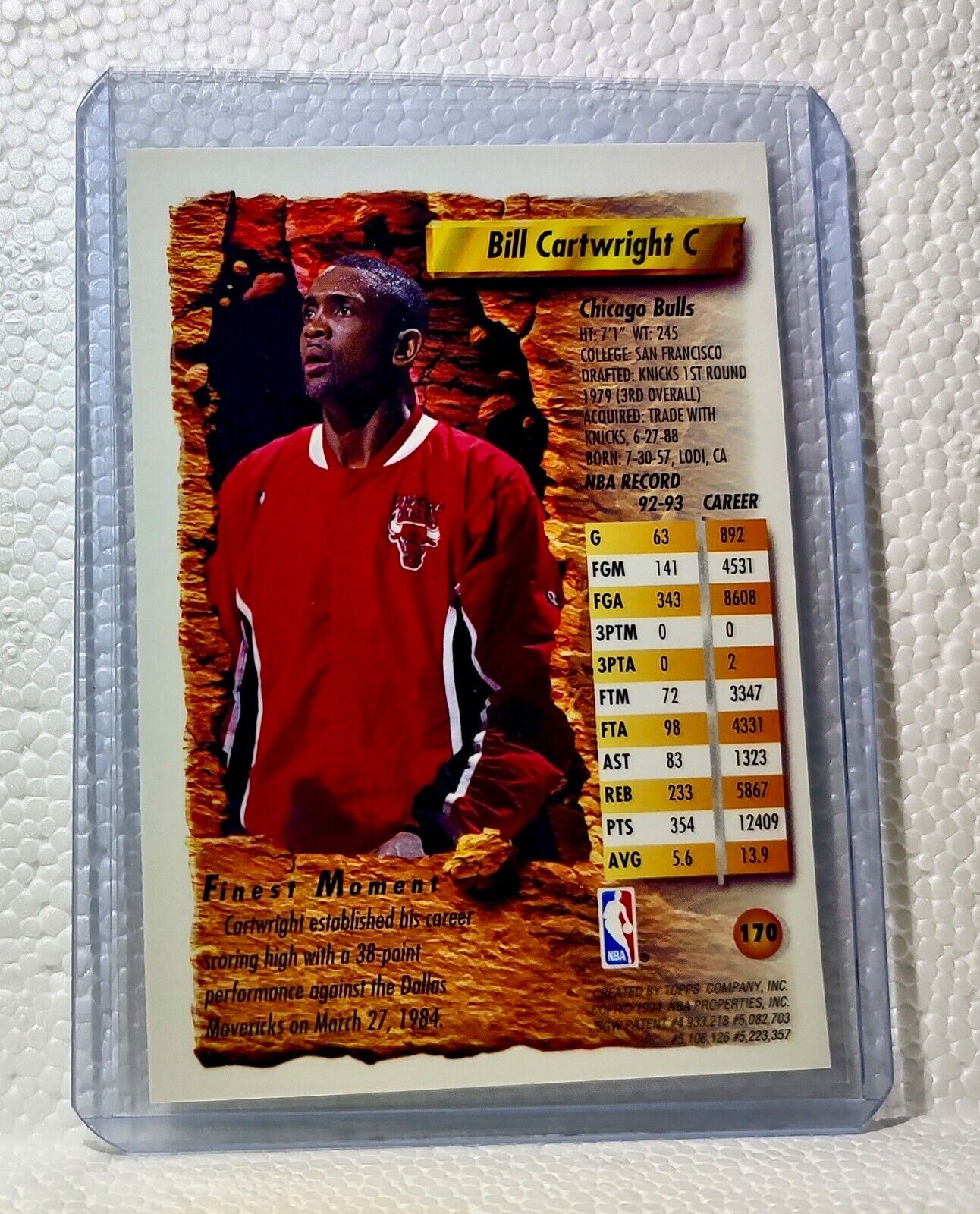 1993-94 Topps Finest Bill Cartwright #170 Basketball Card Chicago Bulls