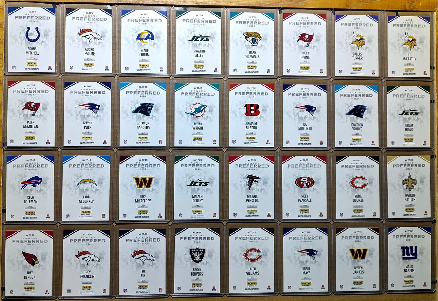 2024 Panini Preferred NFL Complete 32 Card Football Set