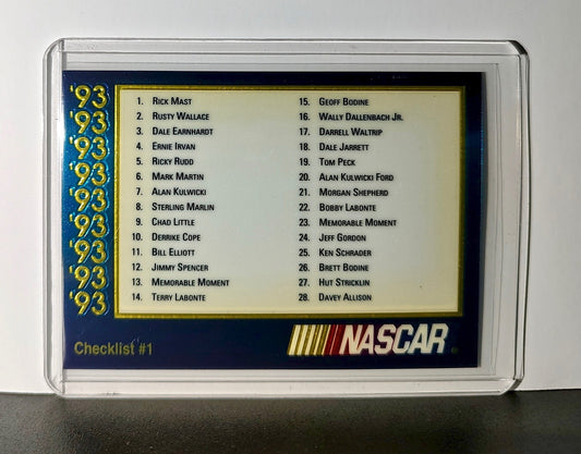 Checklist #1 Checklist 1993 Maxx Premier Plus Racing #209 NASCAR Card