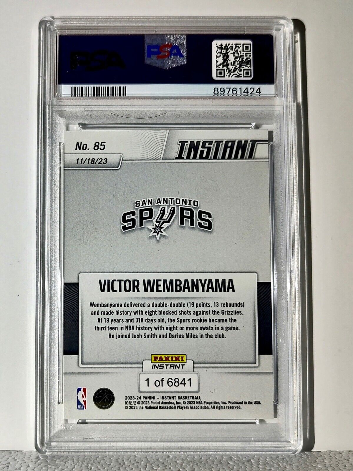 Victor Wembanyama 2023-24 Panini #85 NBA Rookie Card 1 of 6841 PSA 8 Near-Mint