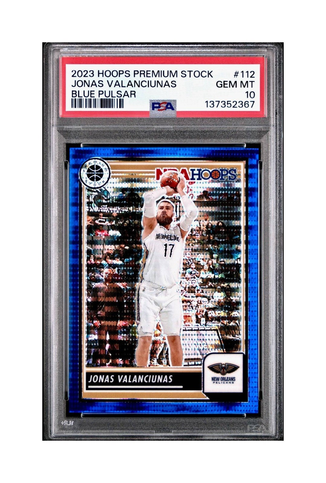 Jonas Valanciunas 2023 Panini Hoops Premium #112 40/75 Blue Pulsar PSA 10 Gem