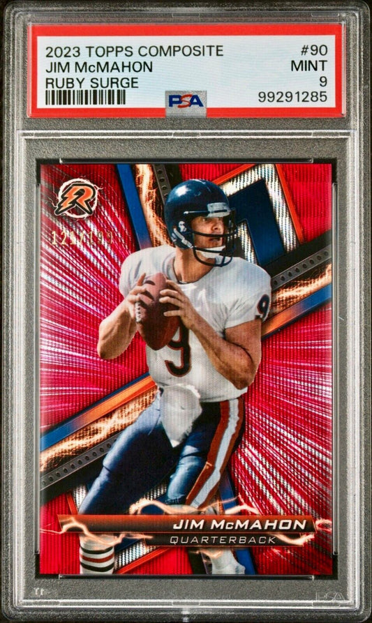 Jim McMahon 2023 Topps Resurgence NFL #90 Ruby Surge 121/199 Card PSA 9 Mint