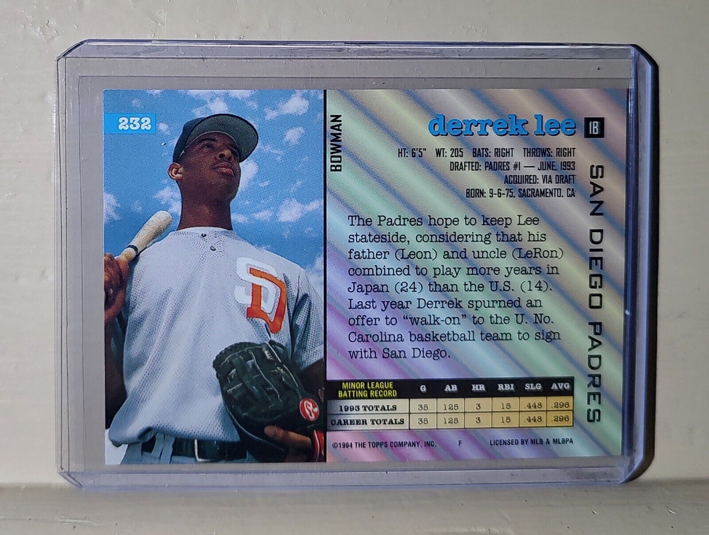 Derek Lee 1994 Topps Bowman MLB #232 Baseball Card San Diego Padres