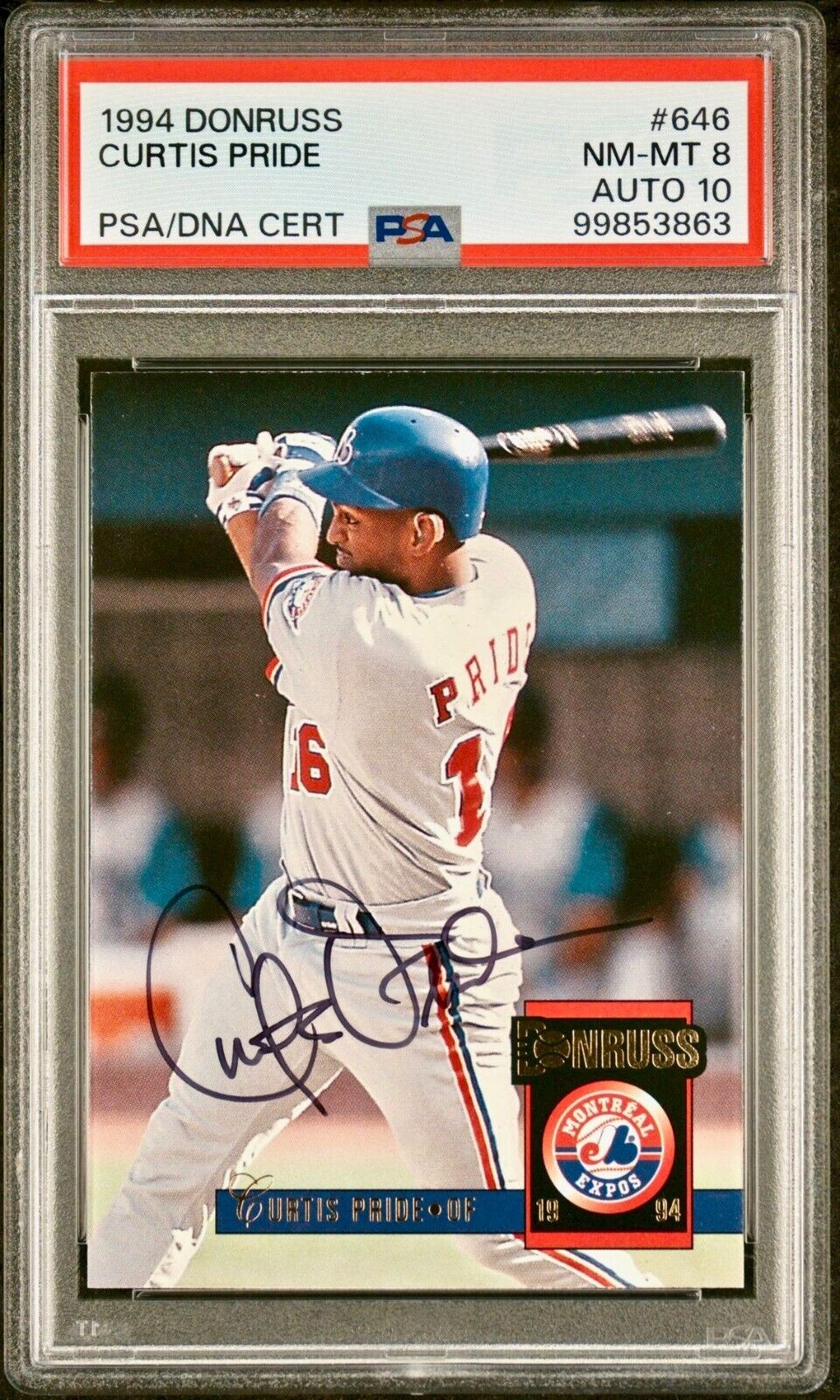 Curtis Pride 1994 Donruss MLB #646 Baseball Card PSA 8 Auto 10