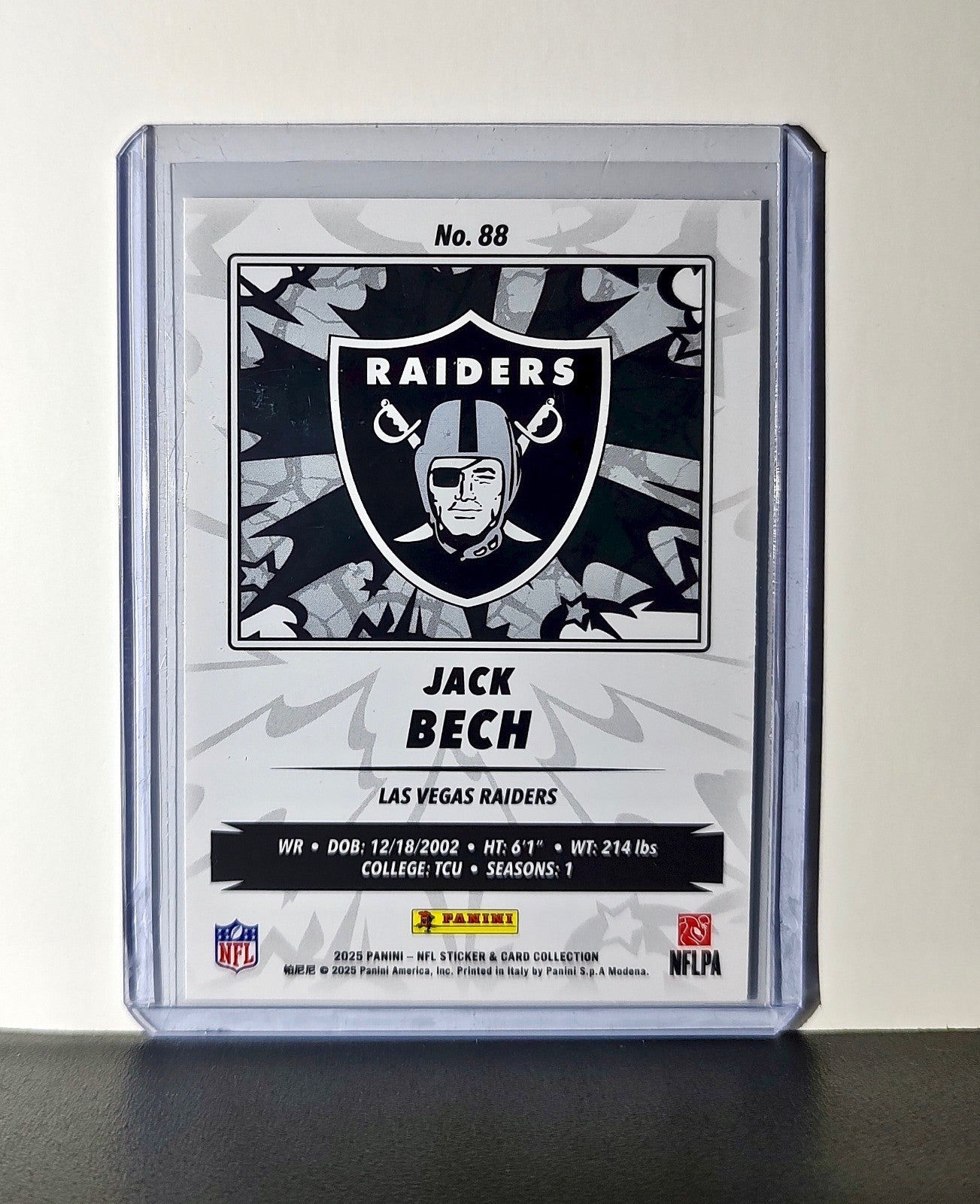 Jack Bech Rookie 2025 Panini NFL #88 Sticker Card Las Vegas Raiders
