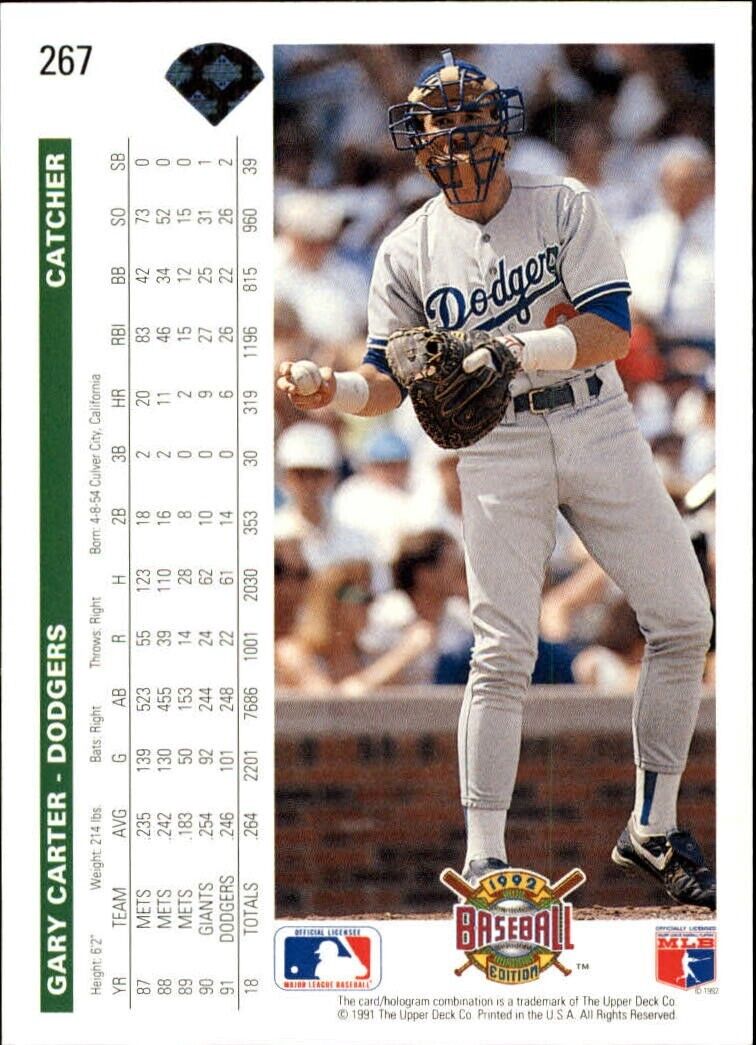 Gary Carter 1992 Upper Deck MLB #267 Baseball Card Los Angeles Dodgers