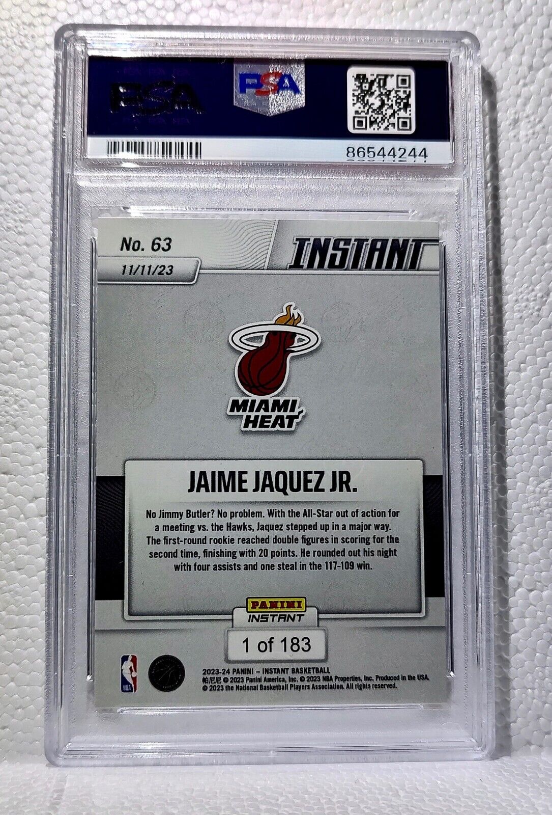 Jaime Jaquez Jr. 2023-24 Panini #63 NBA Rookie Card Heat 1 of 183 PSA 9 Mint