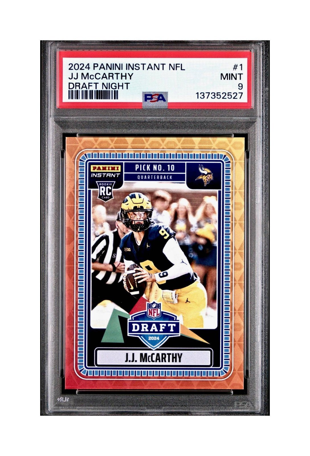 J.J. McCarthy 2023 Panini Instant Draft Night #NFLDN-1 PSA 9 Mint