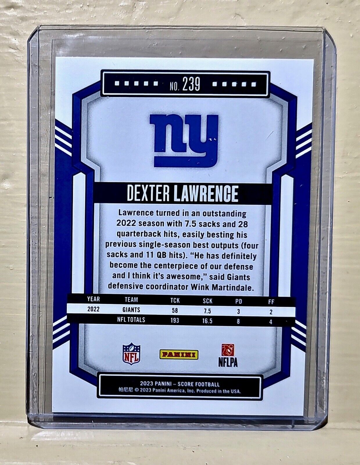 Dexter Lawrence 2023 Panini NFL #239 Score Football Card New York Giants