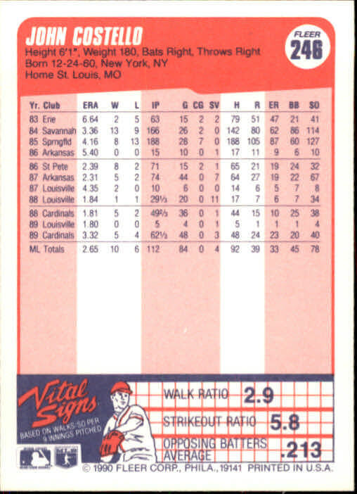 1990 John Costello Fleer Baseball Card #246