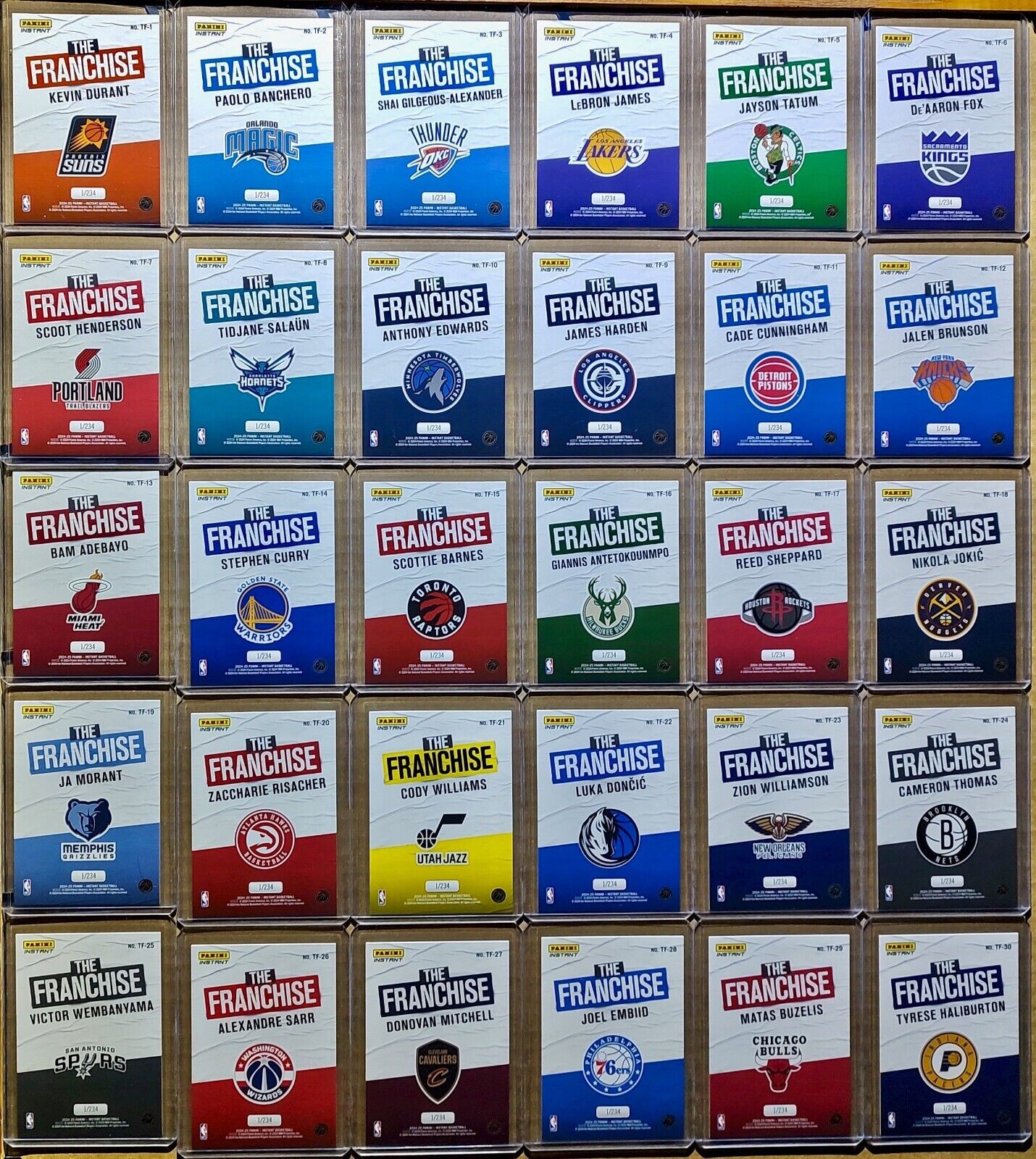 2024-25 Panini Instant NBA The Franchise Complete 30 Card Basketball Set 1/234