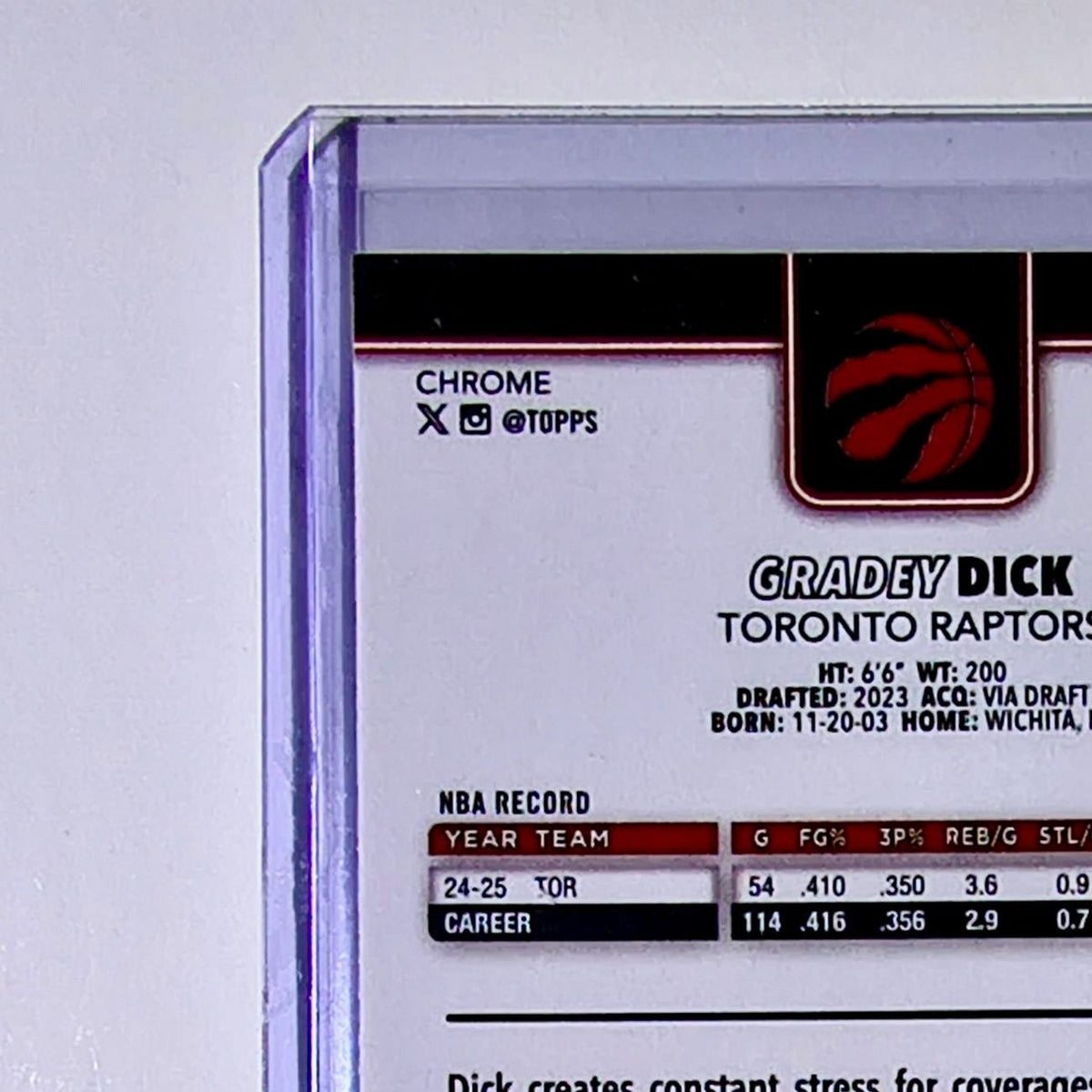 Gradey Dick 2025-26 NBA Topps Chrome Update #97 Basketball Card Toronto Raptors