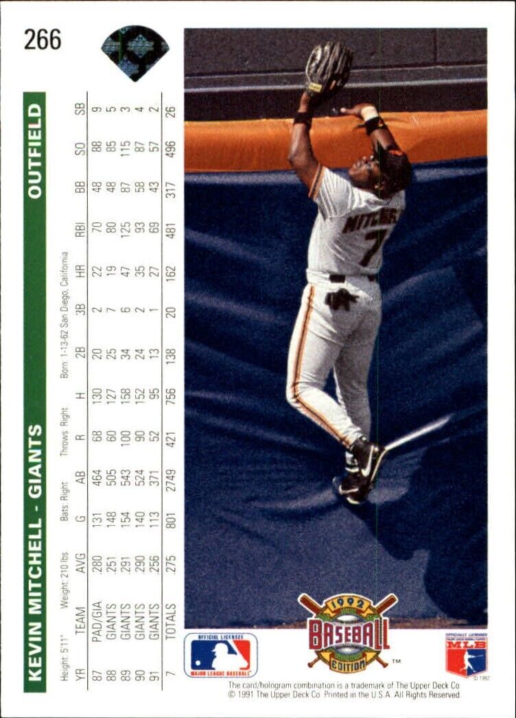 Kevin Mitchell 1992 Upper Deck MLB #266 Baseball Card San Francisco Giants