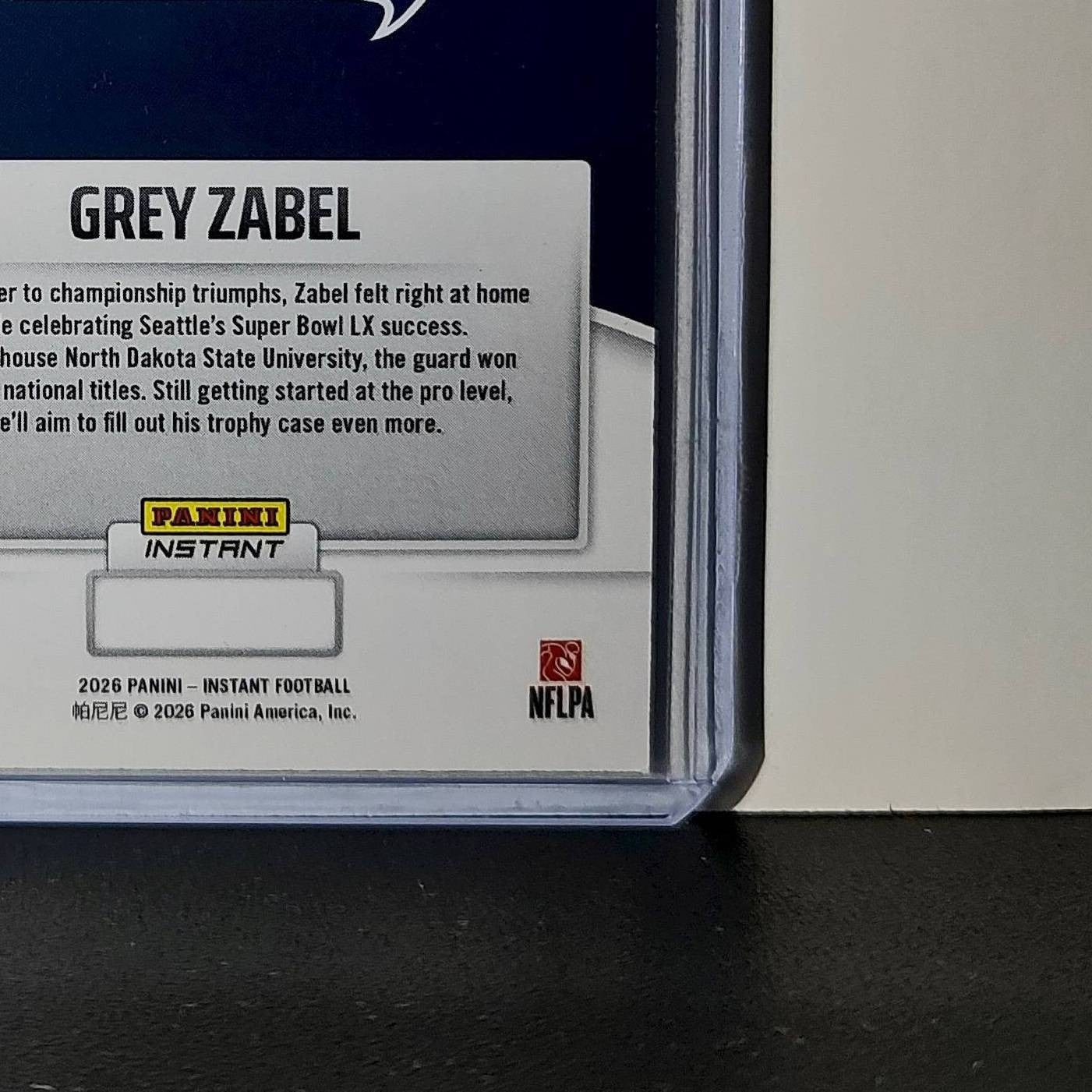 Grey Zabel Rookie 2026 Panini NFL Super Bowl LIX Champions #12 Card Seahawks