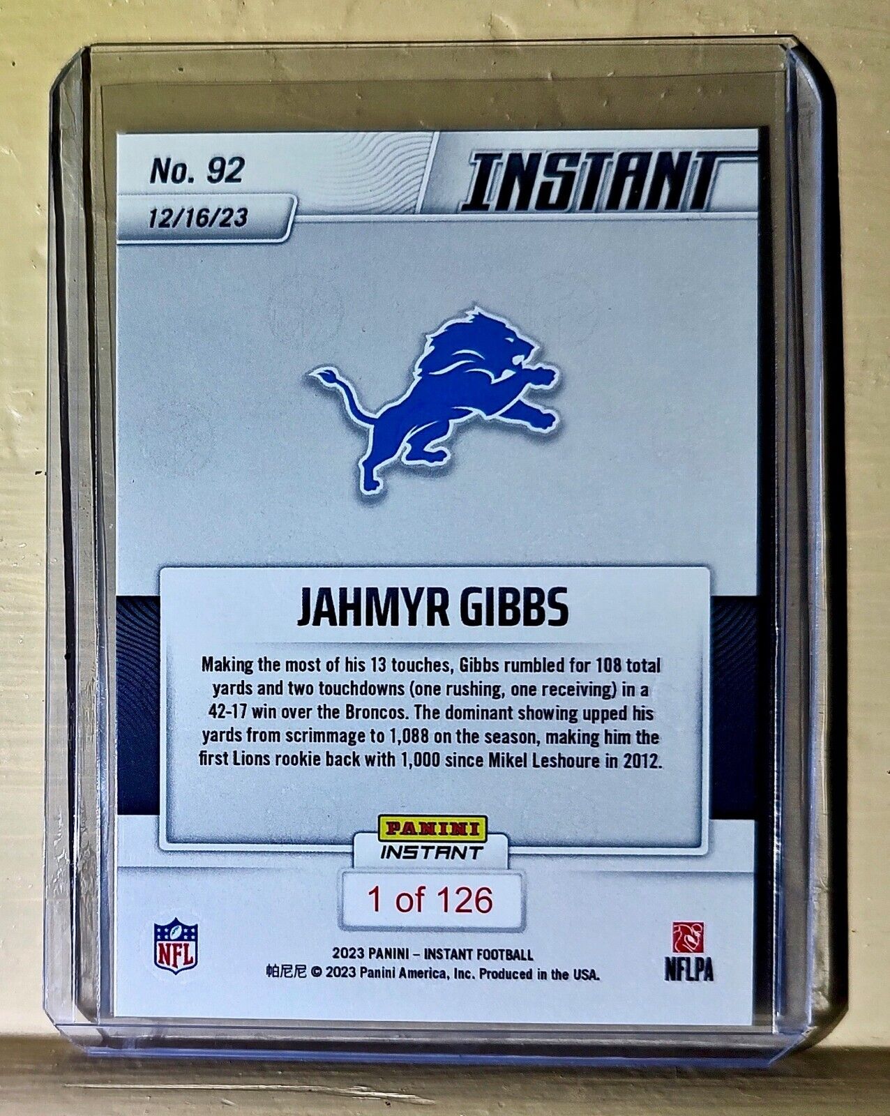 Jahmyr Gibbs 2023 Panini NFL Rookie Football #92 Card 1 of 126 Lions