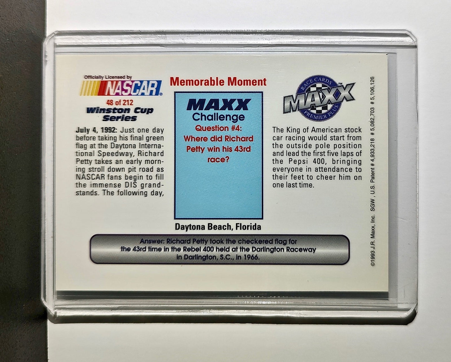 Memorable Moment 1993 Maxx Premier Plus Racing #48 NASCAR Card Petty Enterprises