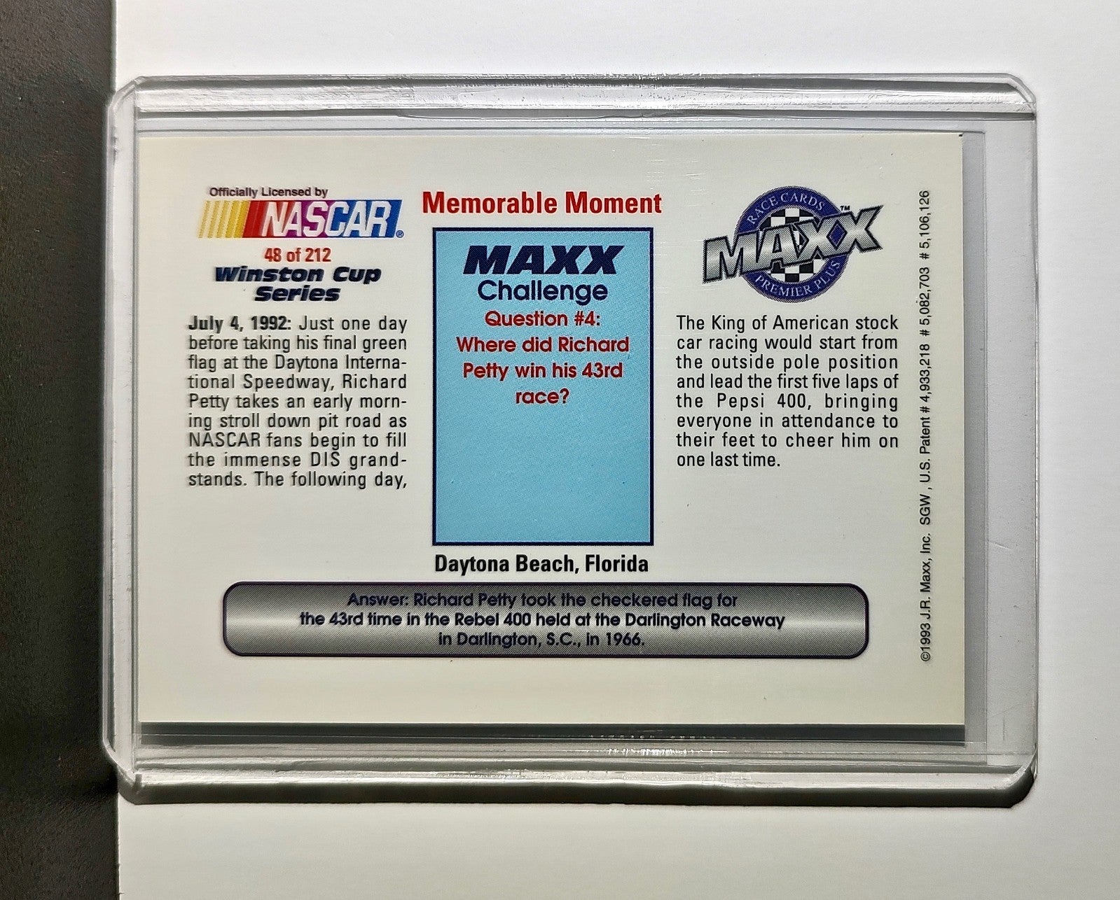Memorable Moment 1993 Maxx Premier Plus Racing #48 NASCAR Card Petty Enterprises