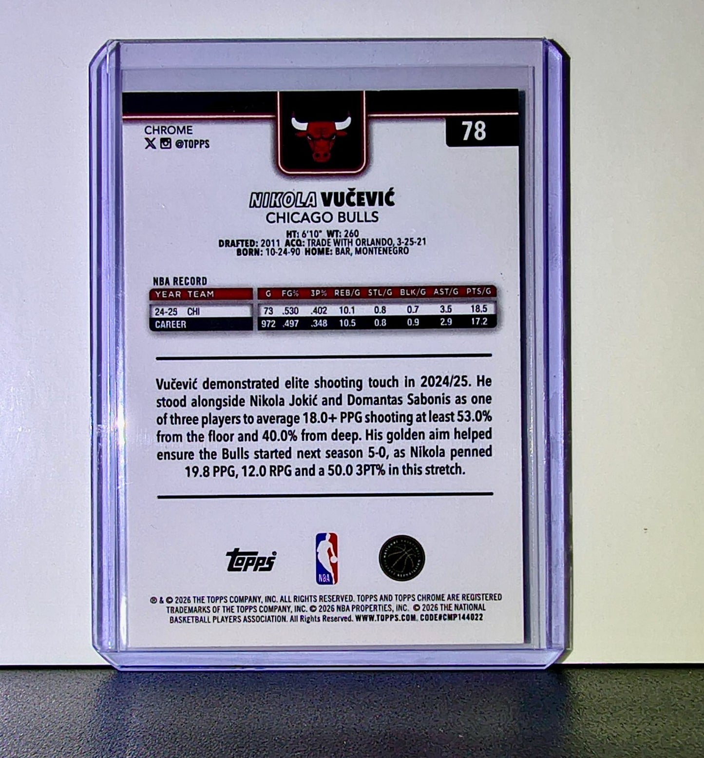 Nikola Vučević 2025-26 NBA Topps Chrome Update #78 Basketball Card Chicago Bulls