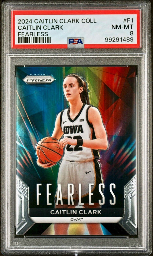 Caitlin Clark 2024 Panini Prizm Fearless #F1 Basketball Card PSA 8