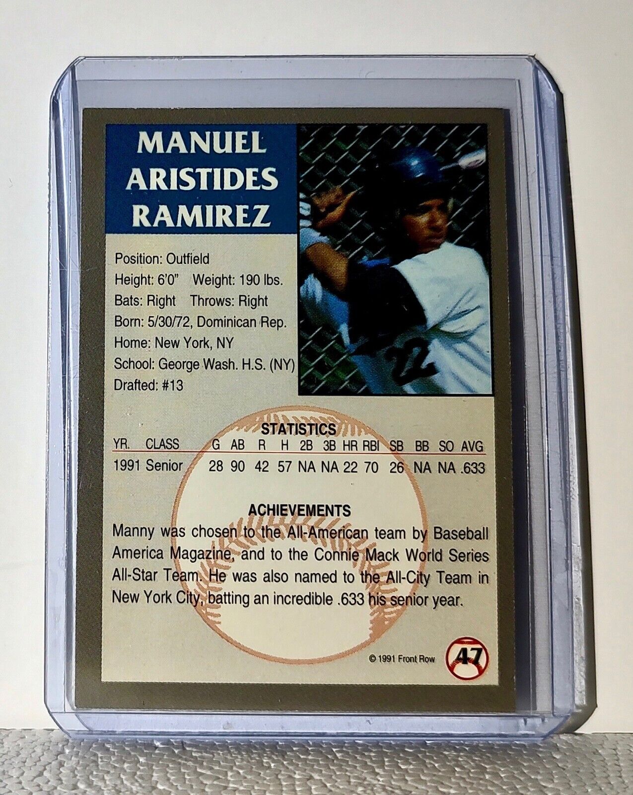 Manny Ramirez 1991 Front Row MLB #47 Draft Baseball Card Cleveland Indians