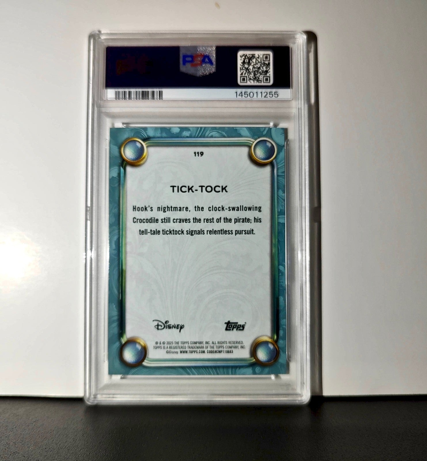 Tick-Tock 2025 Topps Disney Wonder #119 Diamond Card Peter Pan PSA 9